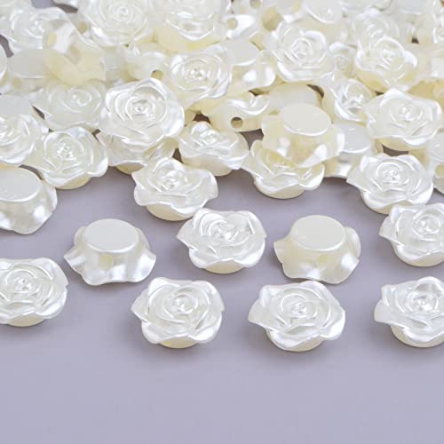 15 mm ABS Plastic Rose Flower Beads Lovely Roseflower Spacer Beads (White) - color: White