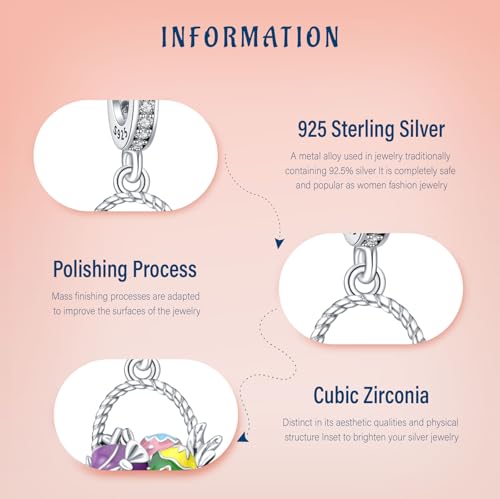 S925 Bead Dangle Charms for Bracelets Necklaces, Compatible with Pandora, Jewelry Making - style: Easter-Easter Baseket Charm