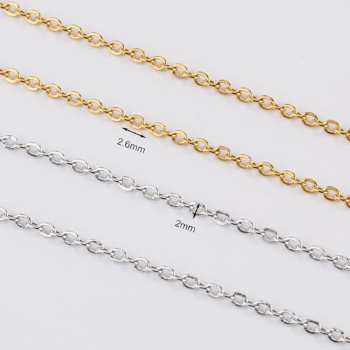 SMYHTGLIF Total 65.6 Feet Gold & Silver Jewelry Making Chains 2 Rolls Stainless Steel Chain for Jewelry Making Thin Oval Cable Chain Craft Chain Bulk - size: 2.6×2mm