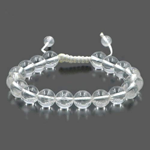 AD Beads Natural 10mm Gemstone Bracelets Healing Power Crystal Macrame Adjustable 7-9 Inch - color: Clear Crystal