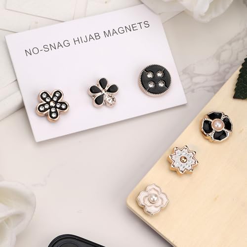 12pcs Magnetic Hijab Pins, Black and White No Snag Hijab Magnets Multipurpose Strong Magnetic Scarf Clip Clasp Buttons Pinless Brooch for Scarves Hats Shirt Collars Shawls Clothing (Style2) - style: Style2