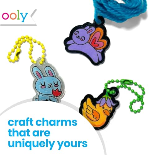 Ooly 28 PC DIY Shrinking Art Kit for Kids, 20 Plastic Pre Cut Charms and More, No Mess Creative Activity Jewelry Making Kit - Garden PALS - color: Garden Pals