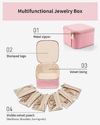 Vlando Travel Jewelry Box for Women,Faux Leather Jewelry Case with 6 Velvet Jewelry Zipper Pockets,Gift Ideas for Women Wife Earrings Necklace Rings Storage Boxes(Strawberry Pink) - color: 6PCS-Strawberry Pink