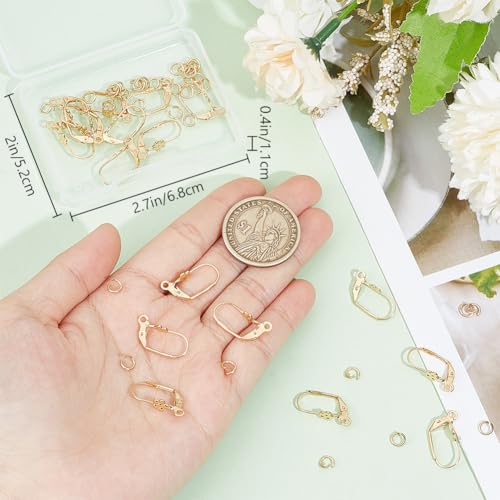 Beebeecraft 20Pcs Leverback Earring Findings 18K Gold Plated Brass French Hooks Flower Pattern Dangle Ear Wire with Jump Ring for Jewelry Making - color: Gold