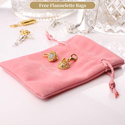 Aiskaer 16 Pcs Magnetic Lobster Clasps for Jewelry Necklace Bracelet, Rhinestone Ball and Cylindrical + Ball Tone Lobster Clasp