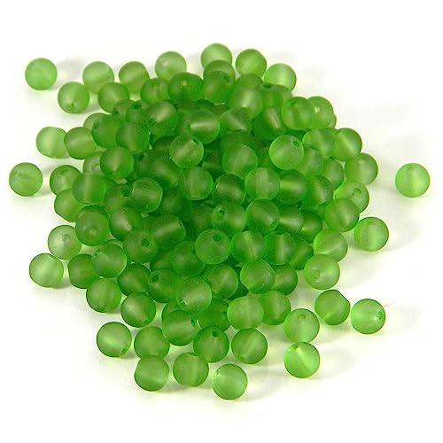 100 Matte Frosted Translucent 6mm x 5mm Round Loose Glass Jewelry Spacer Beads with 1.2mm Hole in Many Colors (Peridot Green) - color: Peridot Green