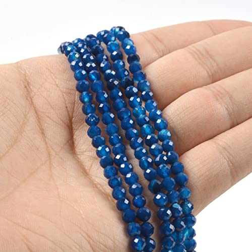 Blue Agate 4mm Faceted Round Beads Loose Beads 16 Inch for Jewelry Making Beads - color: Blue Agate