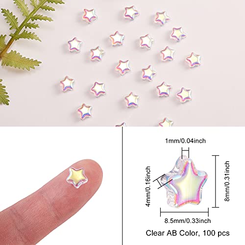 UR URLIFEHALL 100 Pcs Clear AB Star Glass Beads Twinkle Star Beads Tiny Glass Beads for Earring Bracelet Necklace Jewelry DIY Craft Making - color: 100pcs-8x8.5x4mm-clear AB plated star glass beads