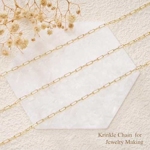 GTVOODX 16.4 Feet Gold Plated Stainless Steel Krinkle Chains for Jewelry Making, Soldered Unfinished Craft Chain Bulk for Necklace Bracelet Jewelry Making - color: Gold Krinkle