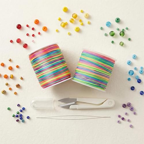 Jewelry Making String Set Elastic Cord Non‑Elastic Beading Thread with Needles and Scissors, Rainbow Stretchy String for Bracelets Beading DIY Crafts
