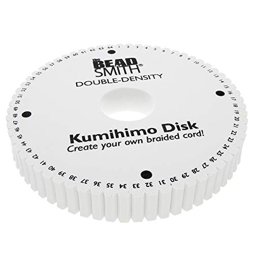 The Beadsmith Round Kumihimo Disk, 6 inch Diameter, 0.75” (20mm) Thick Double Dense Foam, 64 Numbered Slots, Jewelry Tools for Braiding