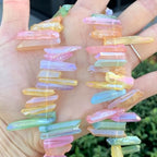 Adabele 30 Inch Natural Raw Healing Crystal Quartz Gemstone Loose Beads Small Drilled Point Chakra Rainbow AB Titanium Coated Chakra Gem Stone Drop Stick GA6 - color: Chakras Rainbow Ab, size: Small Size (30 Inch/2 Strands)