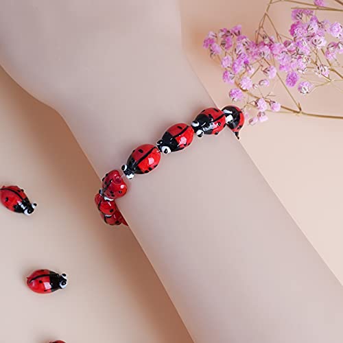 40pcs Ladybug Lampwork Glass Beads Mix Colors - Loose Spacer Beads for Jewelry Making DIY Handmade Crafts (Red)