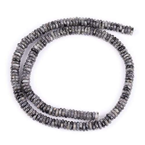 JOE FOREMAN 2x6mm Natural Black Larvikite Stone Heishi Disc Rondelle Spacer Beads for Jewelry Making Full 15" Strand Energy Stone Healing Power Crystal - color: Black Larvikite Stone