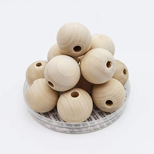 INSPIRELLE 30pcs 30mm Natural Wood Beads Unfinished Round Wooden Loose Beads Big Size Wood Spacer Beads with 10M Jute Twine for Craft Making Home Decoration - size: 30mm