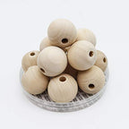 INSPIRELLE 30pcs 30mm Natural Wood Beads Unfinished Round Wooden Loose Beads Big Size Wood Spacer Beads with 10M Jute Twine for Craft Making Home Decoration - size: 30mm