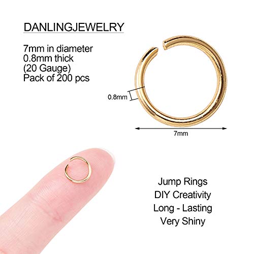 DanLingJewelry 200 pcs Golden Color 304 Stainless Steel 20 Gauge Open Jump Rings 7mm for Jewelry Making Connectors Jewelry Finding - color: 200 pcs - ф7mm δ 0.8mm - Golden