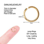 DanLingJewelry 200 pcs Golden Color 304 Stainless Steel 20 Gauge Open Jump Rings 7mm for Jewelry Making Connectors Jewelry Finding - color: 200 pcs - ф7mm δ 0.8mm - Golden