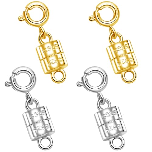 S925 Sterling Silver Magnetic Necklace Clasps and Closures, Magnetic Clasps for Necklaces,Magnetic Clasp Converter for Jewelry Making Supplies (2golden+2silvery) - color: 2golden+2silvery