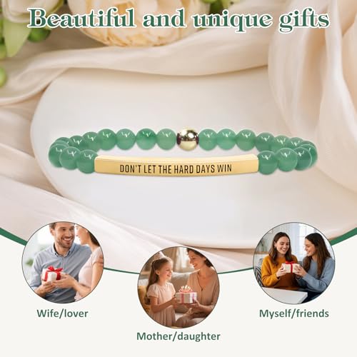 INSYOHO Dont Let the Hard Days Win Bracelet – Inspirational Healing Crystal Bracelet for Women & Men, Agate & Amethyst Beaded Adjustable, Motivational Gift for Stress Relief & Positivity - color: Green Aventurine