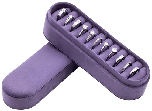 Velvet Small Multiple Ring Box Portable Organizer Display Storage Travel Case Jewelry Earring Holder for Wedding Birthday Christmas Day (Purple) - color: Purple