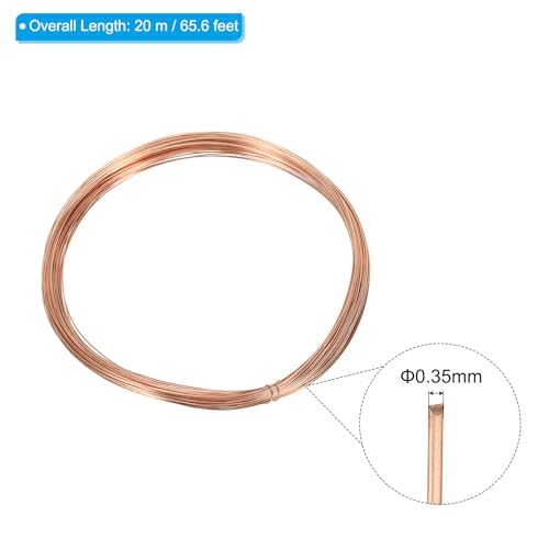 PATIKIL 66 Feet Solid Bare Copper Wire, 29 Gauge 99.9% Pure Copper Wire 0.35mm Soft Beading Wire Metal Plant Stem Ties for Jewelry Craft (20m) - size: 0.35mmx20m