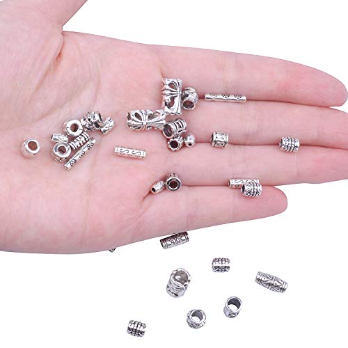 BronaGrand 100g (about 250-400pcs) Antique Silver Column Spacer Beads Bracelet Charms Necklace Pendants Jewelry Findings Accessories for Bracelet Necklace Jewelry Making - color: Antique Silver