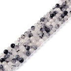 Black Rutilated Quartz 8mm Gemstone Faceted Round Loose Strand Beads for DIY Necklace Bracelet Jewelry Making 15 Inch - color: Black Rutilated Quartz