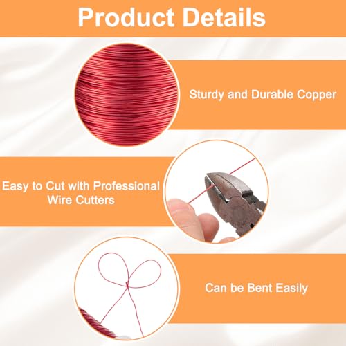 HARFINGTON Wire 203ft Length 24 Gauge Copper Craft Jewelry Wrapping Wire Tarnish Resistant Beading for Jewelry Making Supplies Crafting, Bright Red - color: Bright Red