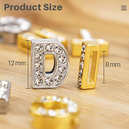 AUEAR, 52 Pack Silver Gold A-Z 8mm Full Rhinestone Slide Charms Crystal Alphabet Letter Alloy for Bracelets Necklace Wristbands DIY Jewelry Making - color: Silver & Gold, size: 52 Pack