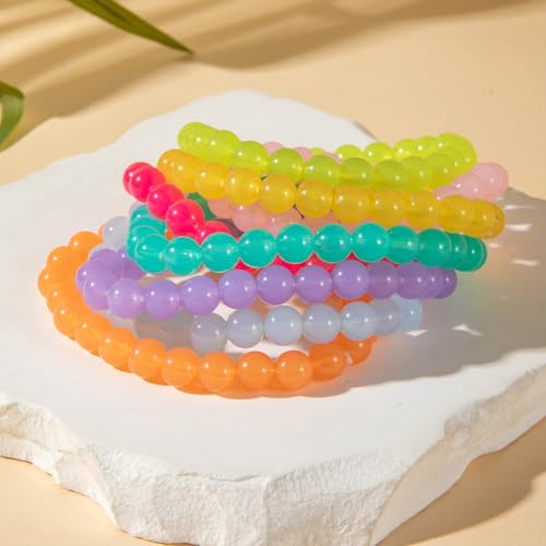 Colorful Stackable Resin Beaded Bracelets Set for Women Dainty Neon Clear Acrylic Beads Stretchable Bracelet Pack Trendy Transparent Round Balls Jewelry - color: Colorful1