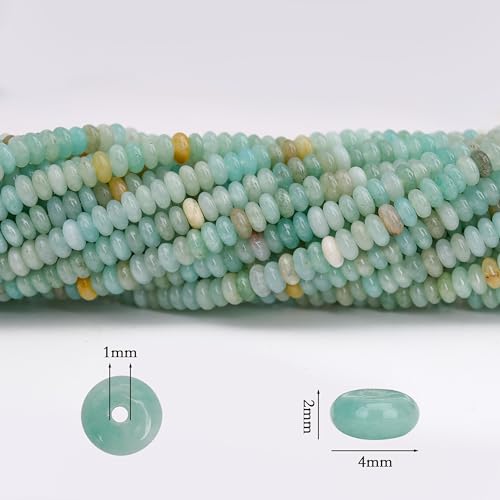 2 Strands (300PCs) Natural Amazonite Rondelle Beads, 2 * 4mm Gemstone Loose Spacer Abacus Disk Beads for DIY Bracelet Necklace Earrings Jewelry Making, Craft Supplies Beading Kit - color: Amazonite, size: 2*4MM