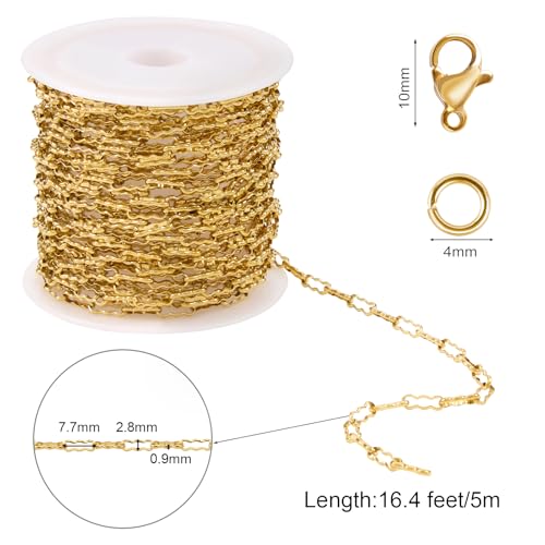 SMYHTGLIF 16.4 Feet Gold Stainless Steel Chain for Jewelry Making Soldered Peanut Chain Bulk for Craft Jewelry Supplies - color: Gold