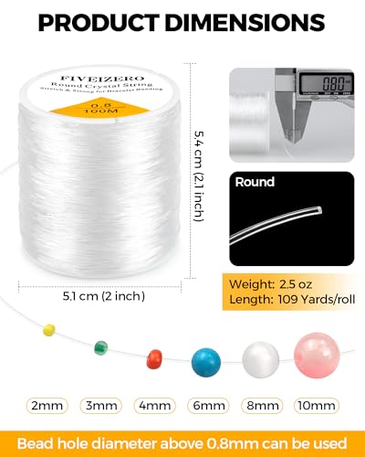 1 Rolls FIVEIZERO Elastic Bracelets String Cord,0.8 Round Crystal Elastic String for Bracelets Necklace Beading & Jewelry Making, White Transparent Stretch Bead Cord Thread - size: 0.8mm Round Crystal Clear (1 Pack)