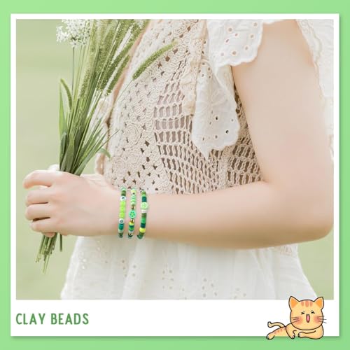 Clay Beads Bracelet Making Kit for Beginner, 2100 Pcs Preppy Polymer Heishi Beads with Charms Kit for Jewelry Making Necklace Earring DIY Crafts - color: Grenn Preppy