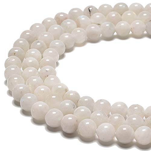 JM Design 2.0mm Hole Natural Rainbow White Moonstone Smooth Round Beads Size 6mm 15.5" Strand for Jewelry Making - size: 6mm