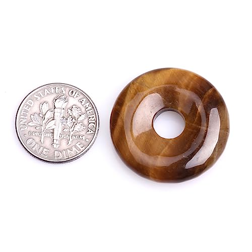 JOE FOREMAN 25mm Yellow Tiger Eyes Natural Gemstone Ring Circle Donuts Pendant Charms Beads for Jewelry Making 1Pcs - color: Yellow Tiger Eyes, size: 25mm