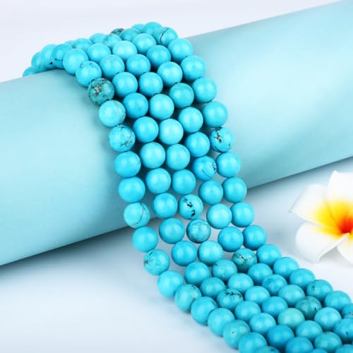 Natural Stone Beads Round Genuine Real Stone Beading Strand Loose Gemstones DIY Smooth Bead for Bracelet Necklace Earrings Jewelry Making (Blue Turquoise, 10mm 36 Pieces) - color: Blue Turquoise, size: 10mm 36pcs