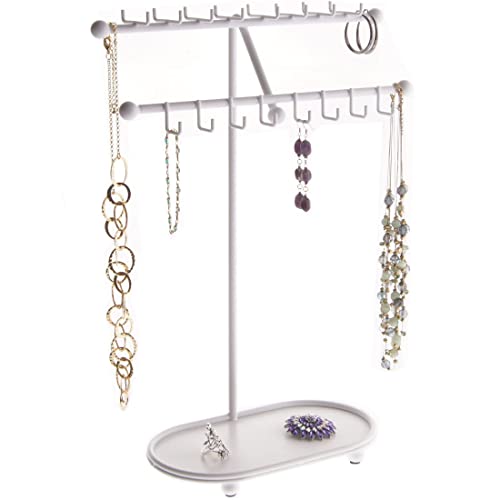 Angelynn's Sturdy Extra Long Necklace Holder Organizer Tall Tabletop Pendant Display Stand, Freestanding Large Capacity Jewelry Tree, Sharisa White 11 3/4" Wide x 16 1/2" Tall - color: White, size: Sharisa