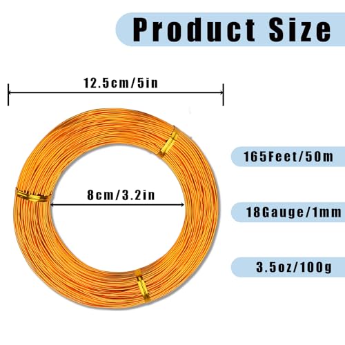 Aluminum Craft Wire,165 Feet 18 Gauge Aluminum Wire for Crafting/Jewelry Making/Floral Making/Sculpting, 1mm Bendable Metal Wires for Model Making/Picture Hanging/Handmade Beading etc(Gold) - color: Gold