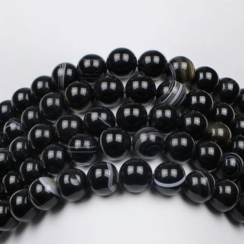 MJDCB Natural Black Striped Agate Round Loose Beads for Jewelry Making DIY Bracelet Necklace (8mm) - color: Black Striped Agate, size: 8mm