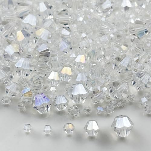 1310pcs Bicone Crystal Glass Beads 2mm 3mm 4mm 6mm 8mm Faceted Crystal Spacer Beads for Bracelets Necklace Pendants Earrings DIY Jewelry Craft Making(Transparent AB) - color: Transparent AB