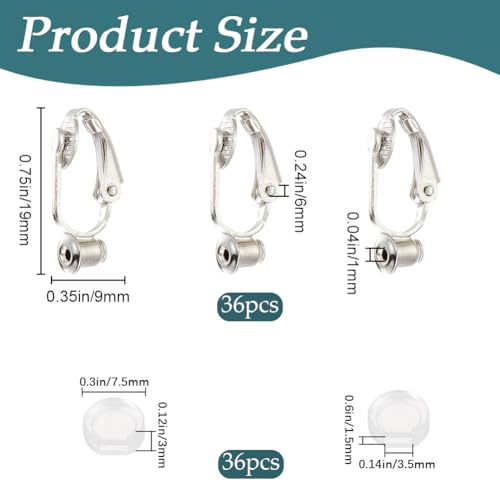 1 Box 36Pcs Clip-on Earring Converter Silver Clip on Earring Findings Brass Non Pierced Earring Components with Earring Pads Clip Earring Findings for Jewelry Making Supplies DIY Craft Women - color: Platinum