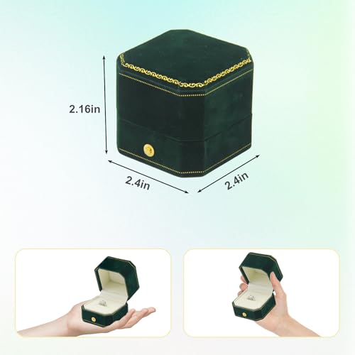 Jewelry Ring Box Small Travel Jewelry Box, Velvet Wedding Ring Box for Business, Engagement, Wedding, Bridesmaid and Mother's Day - Dark Green - color: Ring Box-Dark Green