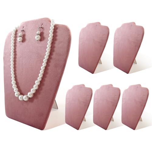 6Pcs/Set Necklace&Earring Display stand Velvet Jewelry Set Easel Display Rack Jewelry Display Stand for Vendors Jewelry Bust (Pink, M) - size: M