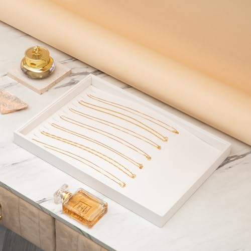 Polmart Stackable Necklace & Jewelry Organizer/Storage/Display Trays, White Leatherette (2-Pack) - color: White Leather