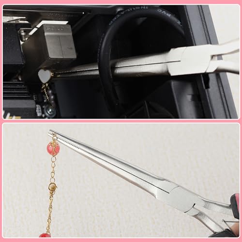 Extra Long Needle Nose Pliers For Jewelry Making 7 Inches Small Needle Nose Plier with Teeth for Fishing, Precision Jewelry Making Supplies for Small Object Gripping, Pink Tool for Women - style: Extra Long Needle Nose Pliers Serrated Jaws