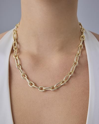 PAVOI 14K Gold Plated Chunky Chain Choker Necklaces for Women | Gold Statement Graduated Link Chain Necklace | Bold Oval Link Barbell Links Paperclip Chains - style: Oval Chain
