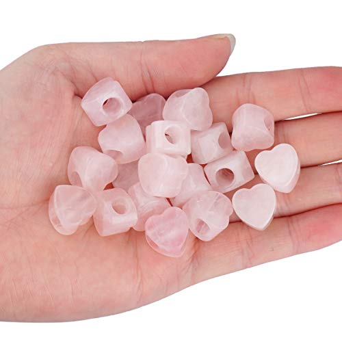 Nupuyai Rose Quartz Heart Shape Large Hole Stone Loose Beads for Jewelry Making, European Bead fit Charms Bracelet, Pack of 15 - color: 1#-Pink