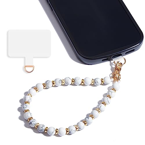 Marble Beaded Phone Wrist Strap,Detachable Phone Bracelet Strap with Tether Tab,Hands-Free Wristlet Strap (Marble-White) - color: Marble-white